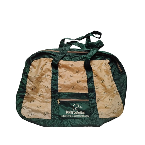 Ducks Unlimited Duffle Bag Green Beige Duck Logo Travel Gym Weekend Carry-On - Picture 1 of 4